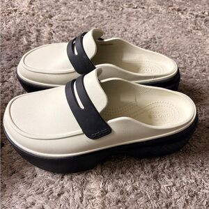 CROCS Women's Two-Tone Cream and Black Mules